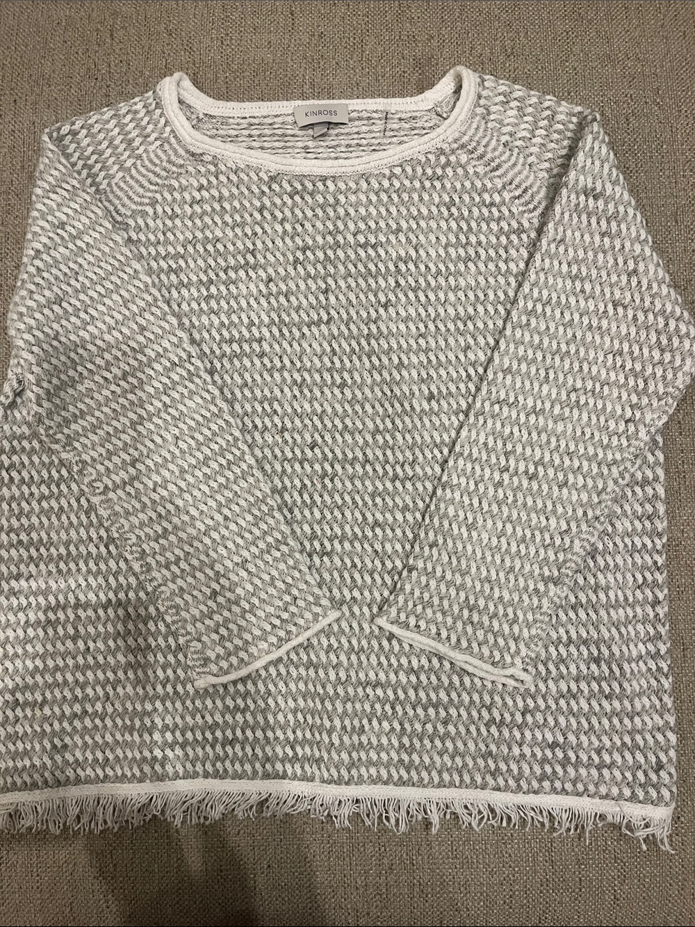 Kinross Cream and Light Gray Waffle Crewneck Sweater L